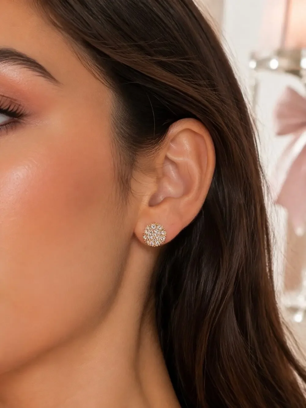 Gold Tone Clear Rhinestone Pavé Crystal Ball Cluster Stud Earrings